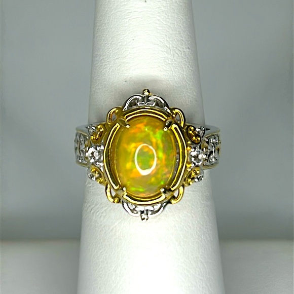 Gems en Vogue Jewelry - NWOT Gems En Vogue Sterling 18K Ethiopian Opal White Topaz Designer Ring Boho